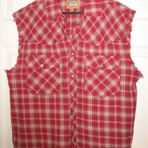 Fourcast Workwear Pearl Snap Plaid Sleeveless Shirt Men's Size Large